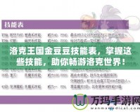 洛克王國金豆豆技能表，掌握這些技能，助你暢游洛克世界！