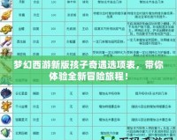 夢幻西游新版孩子奇遇選項表，帶你體驗全新冒險旅程！