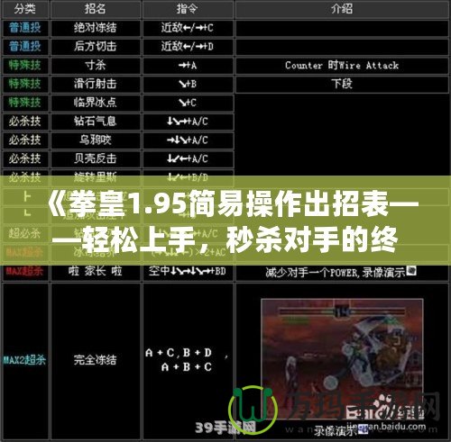 《拳皇1.95簡易操作出招表——輕松上手，秒殺對手的終極秘籍》