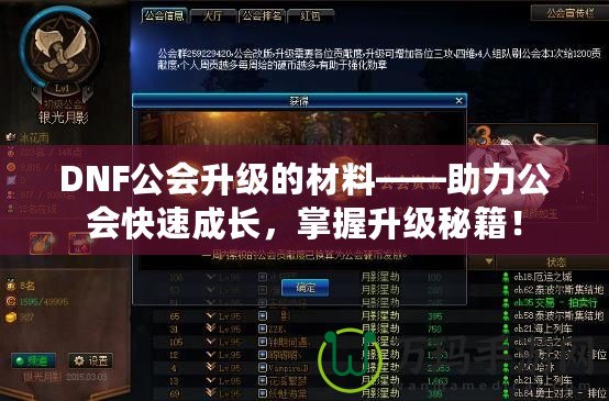 DNF公會升級的材料——助力公會快速成長，掌握升級秘籍！