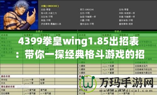 4399拳皇wing1.85出招表：帶你一探經典格斗游戲的招式奧秘！