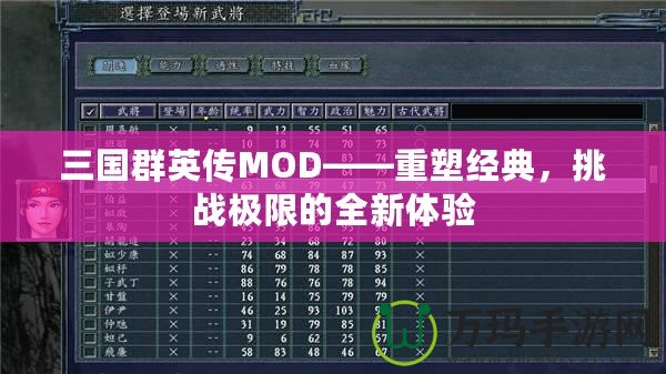 三國群英傳MOD——重塑經典，挑戰極限的全新體驗