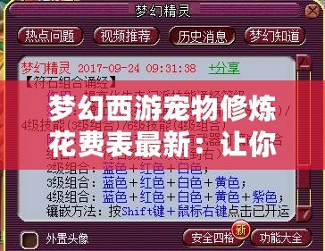 夢幻西游寵物修煉花費表最新：讓你輕松掌握寵物養成的成本與策略