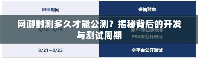 網游封測多久才能公測？揭秘背后的開發與測試周期