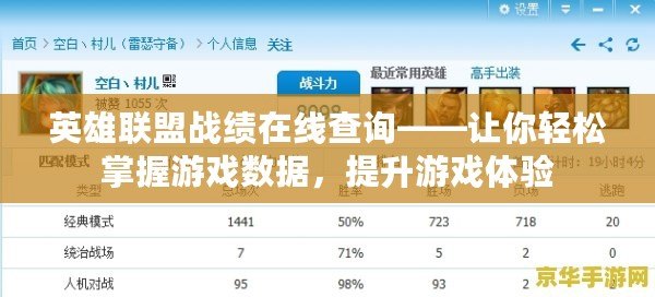 英雄聯盟戰績在線查詢——讓你輕松掌握游戲數據，提升游戲體驗