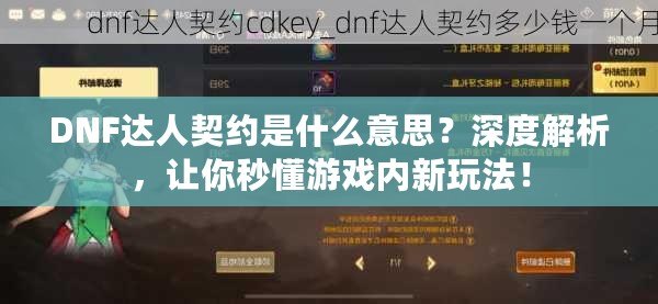 DNF達(dá)人契約是什么意思？深度解析，讓你秒懂游戲內(nèi)新玩法！