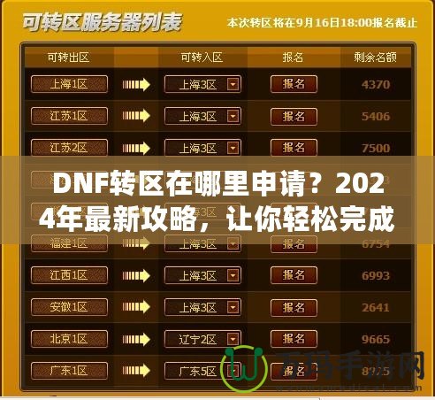 DNF轉區在哪里申請？2024年最新攻略，讓你輕松完成轉區