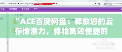 “ACE百度網(wǎng)盤：釋放您的云存儲潛力，體驗高效便捷的數(shù)字生活”