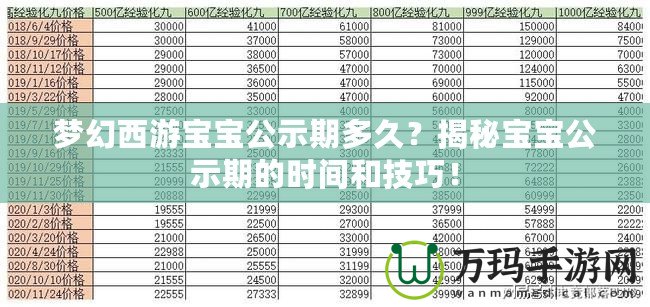 夢幻西游寶寶公示期多久？揭秘寶寶公示期的時間和技巧！