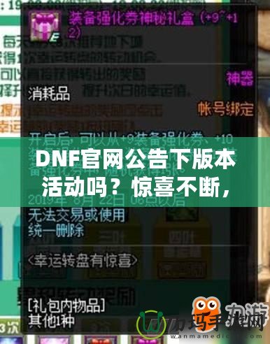 DNF官網公告下版本活動嗎？驚喜不斷，福利滿滿！