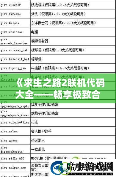 《求生之路2聯機代碼大全——暢享極致合作與挑戰》