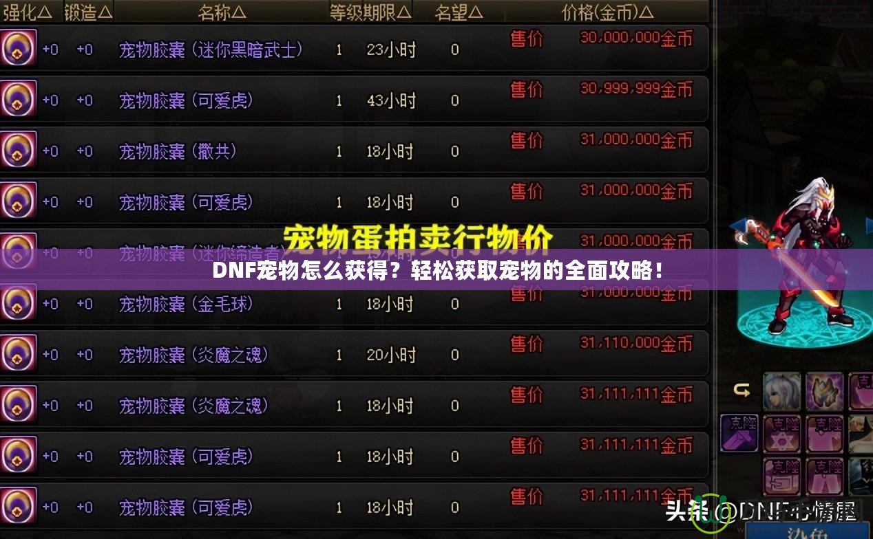 DNF寵物怎么獲得？輕松獲取寵物的全面攻略！