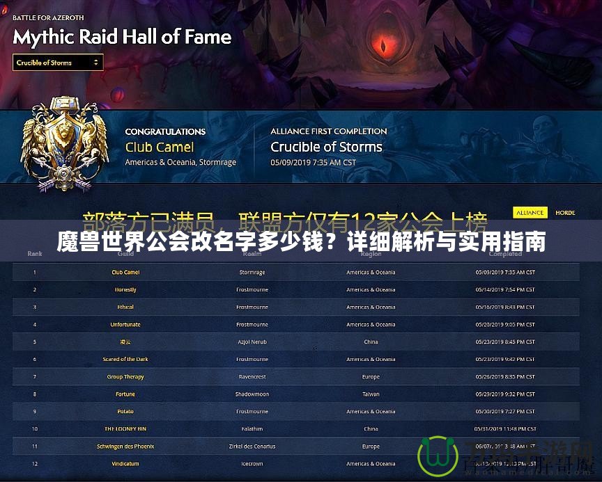 魔獸世界公會改名字多少錢？詳細解析與實用指南